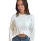 Balenciaga White Long Sleeve Cropped Round Neck Top. Size: S
