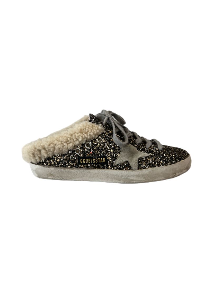 Golden Goose Gold Glitter Toe Shearling Tongue & Star. Size: 38