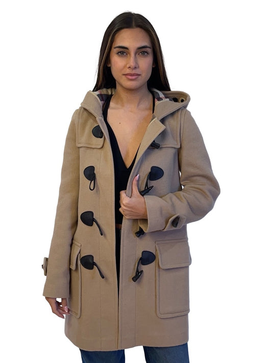 Burberry Brit Beige Hooded Wool Duffle Coat. Size: 4
