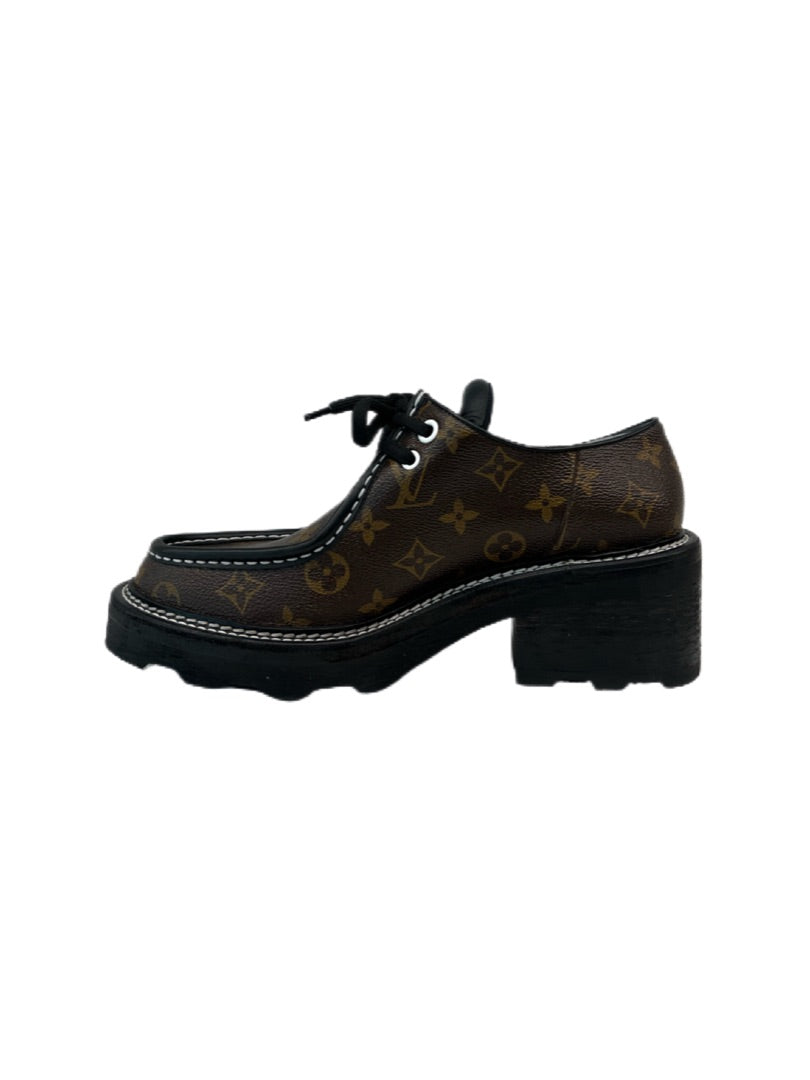 Louis Vuitton Brown Black LV Monogram Oxfords Platform Derby Shoes. Size: 41