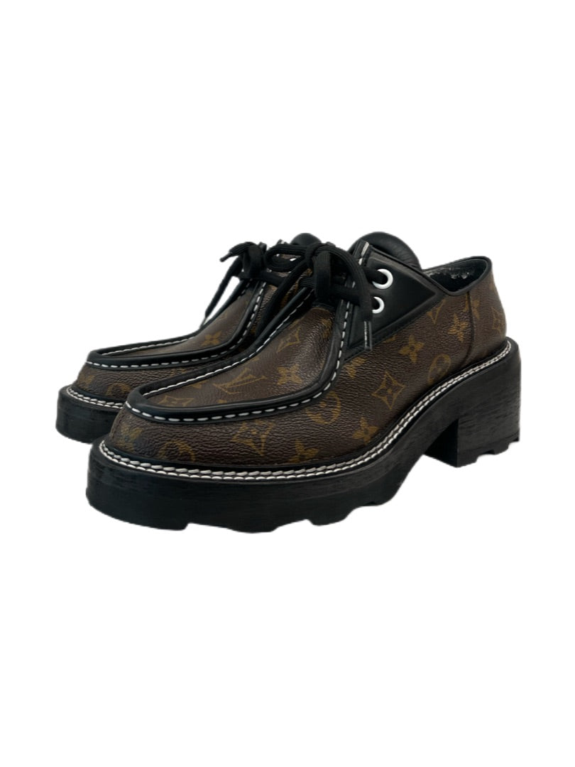 Louis Vuitton Brown Black LV Monogram Oxfords Platform Derby Shoes. Size: 41