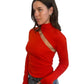 Dion Lee Red High Neck Long Sleeve Cut-Out Knit. Size: XS