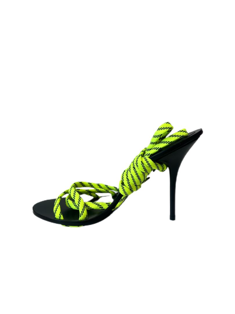 Balenciaga Black and Neon Yellow Neon Rope Strap Heels. Size: 40