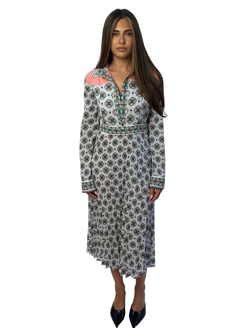 Sandro Mutlicolour Floral Print Pleated Dress. Size: 40