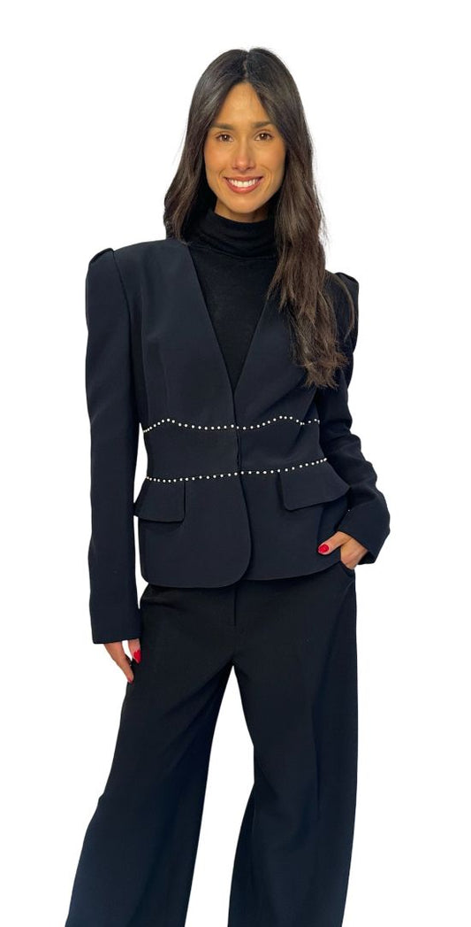 Alexander McQueen Black Pearl Trim Jacket. Size: 44