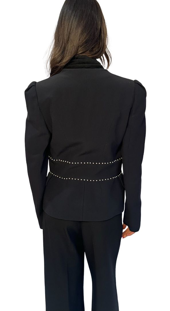 Alexander McQueen Black Pearl Trim Jacket. Size: 44