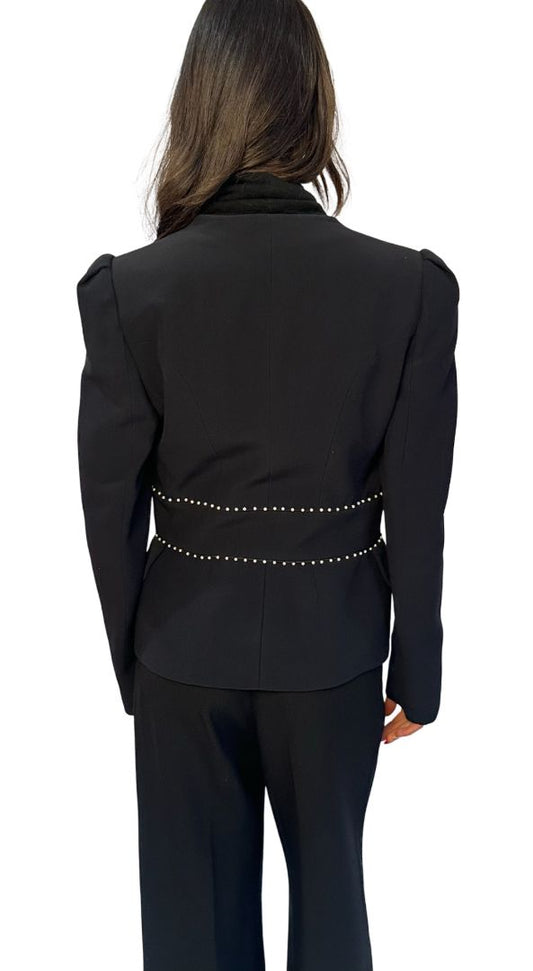 Alexander McQueen Black Pearl Trim Jacket. Size: 44