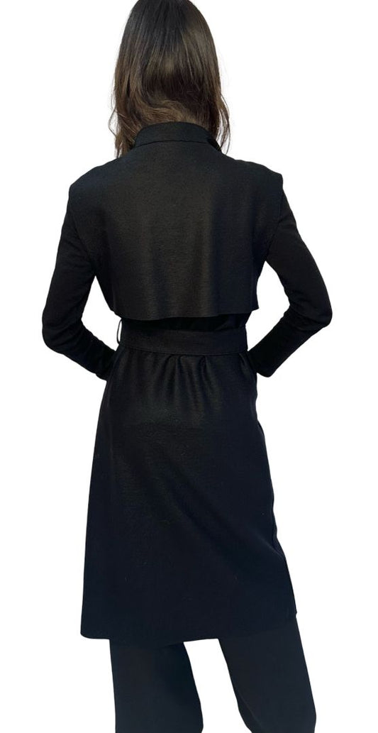 Harris Wharf London Black Wool Sleeveless Belted Coat. Size: 40