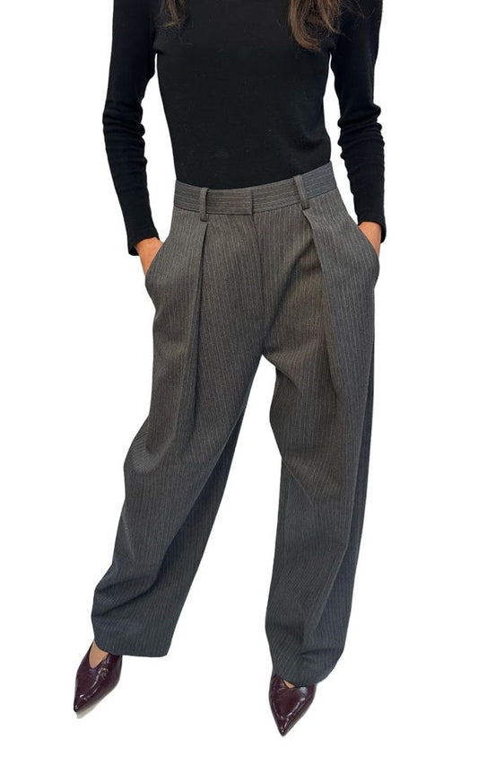 Victoria Beckham Grey Wool Pinstripe Trouser. Size: 8