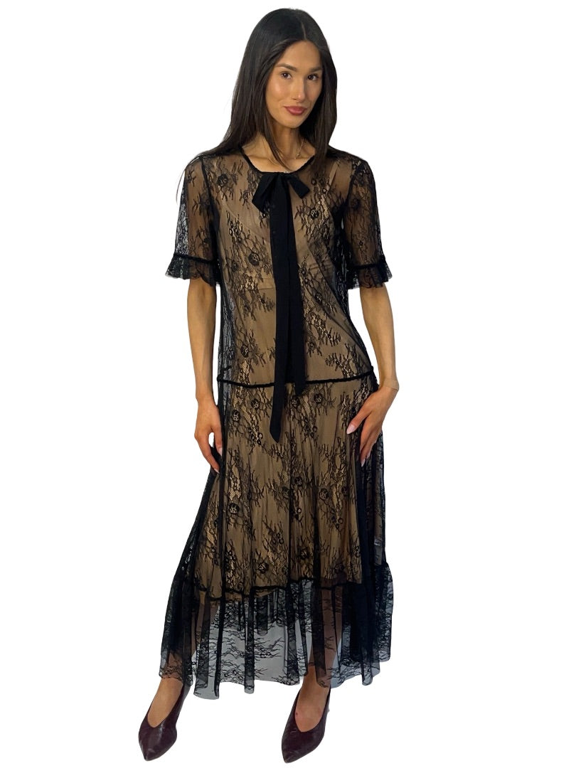 Twinset Black Lace Dress W Nude Slip. Size: 44