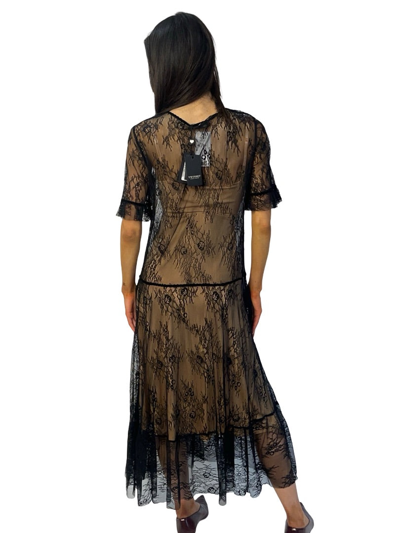Twinset Black Lace Dress W Nude Slip. Size: 44