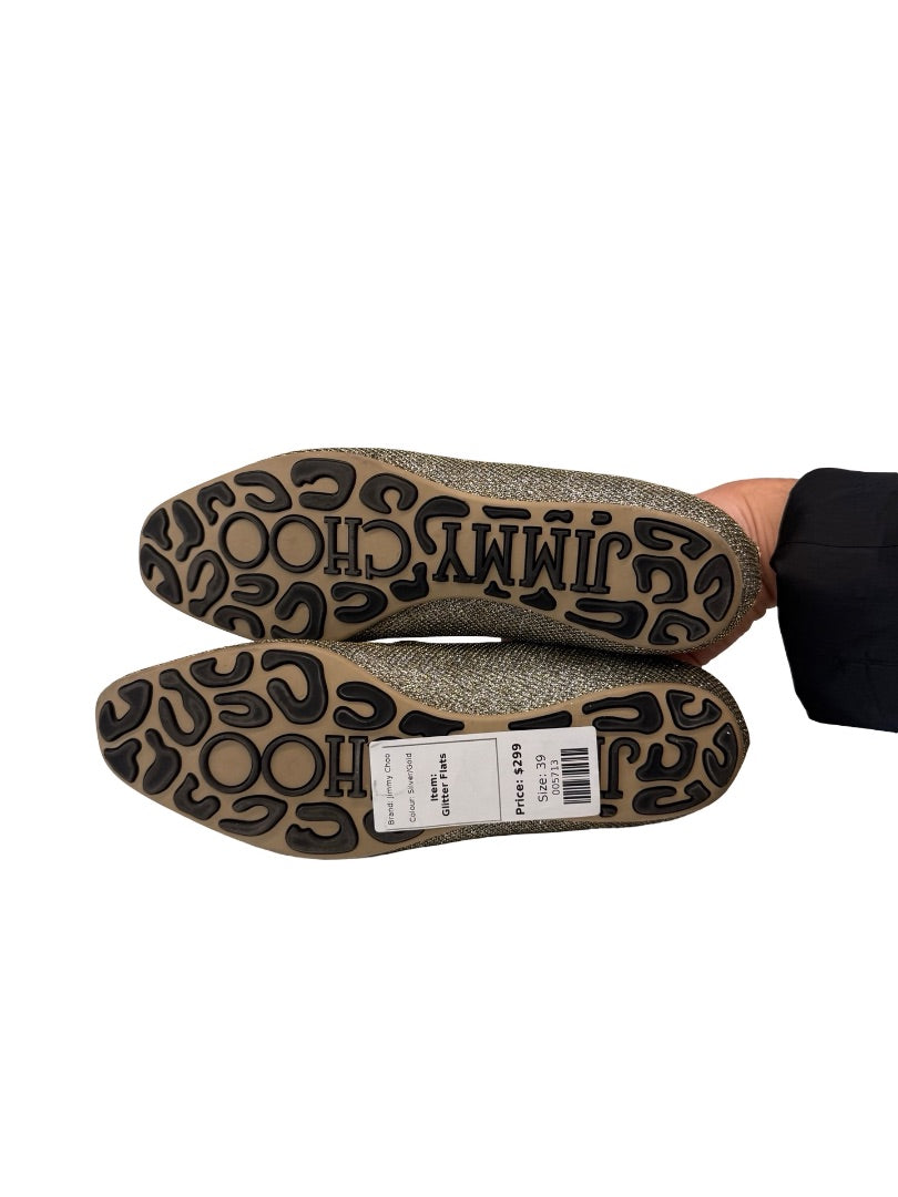 Jimmy Choo Silver/Gold Glitter Flats. Size: 39