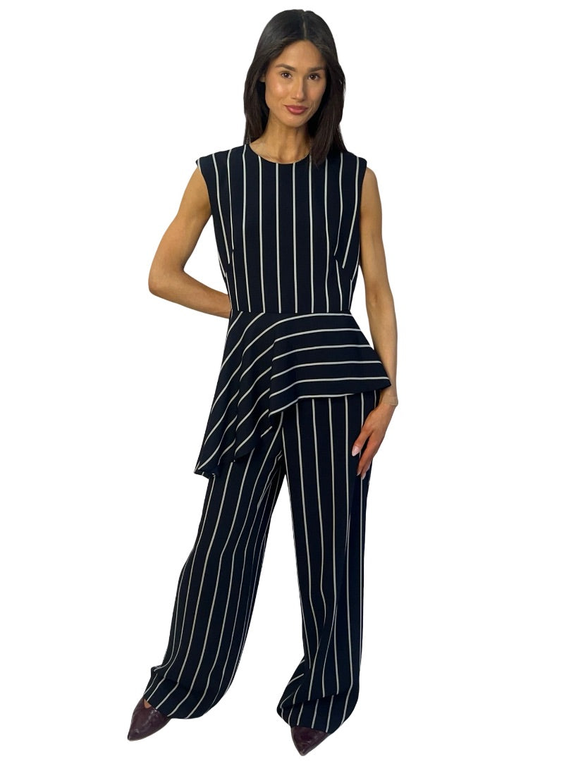 Carla Zampatti Navy / White Sleeveless Blouse / Pant Set. Size: 10