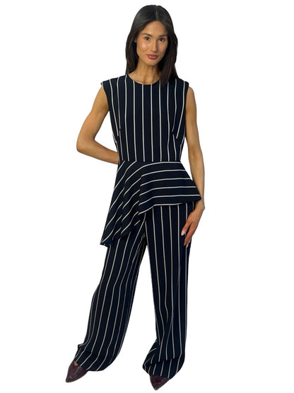 Carla Zampatti Navy / White Sleeveless Blouse / Pant Set. Size: 10