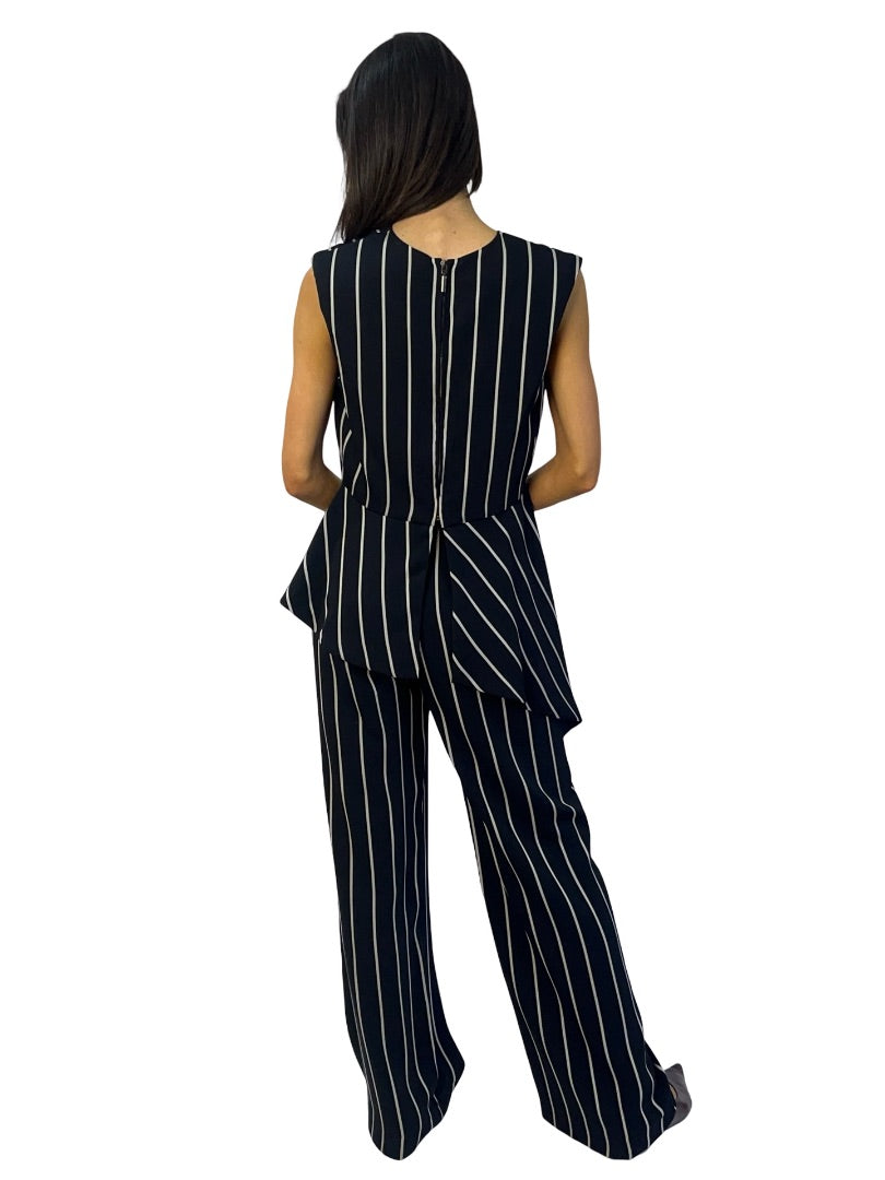 Carla Zampatti Navy / White Sleeveless Blouse / Pant Set. Size: 10