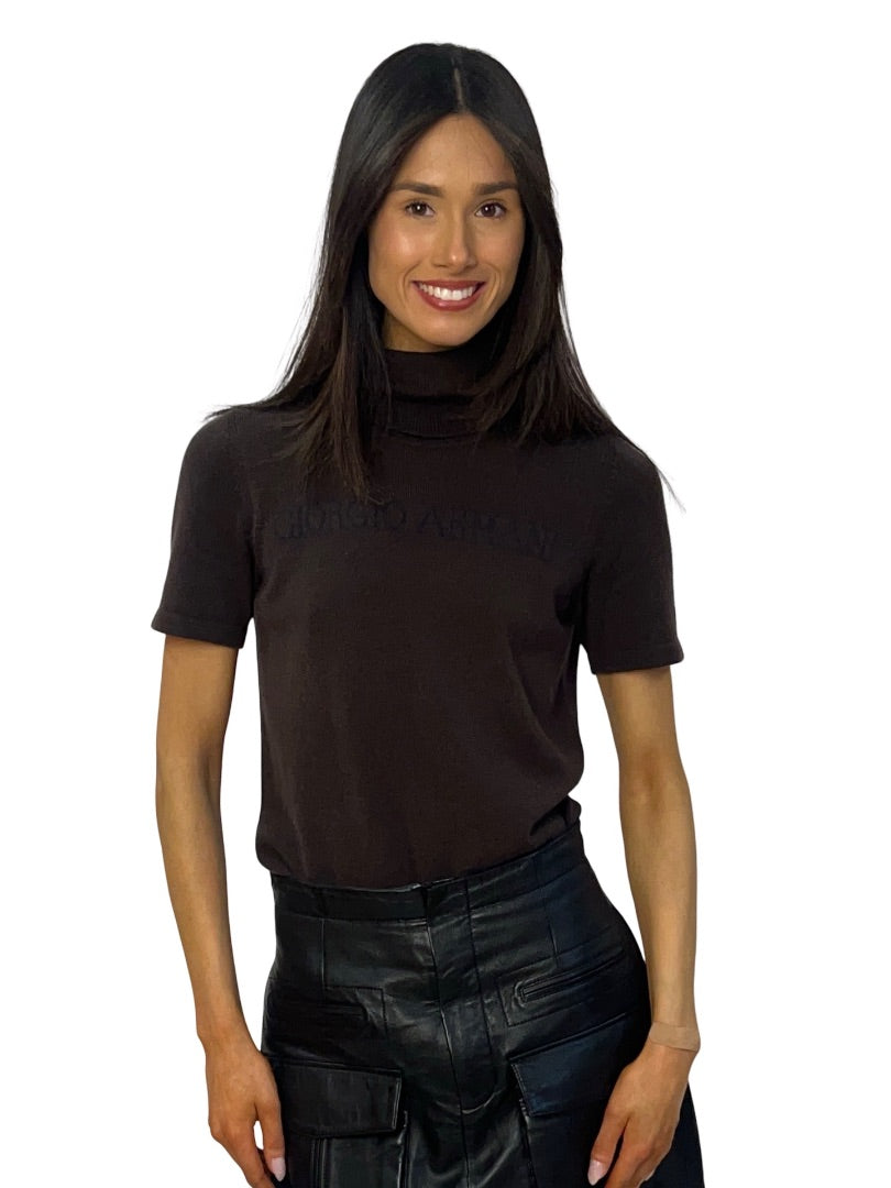 Giorgio Armani Brown Cashmere Logo Turtleneck Tee. Size: 42