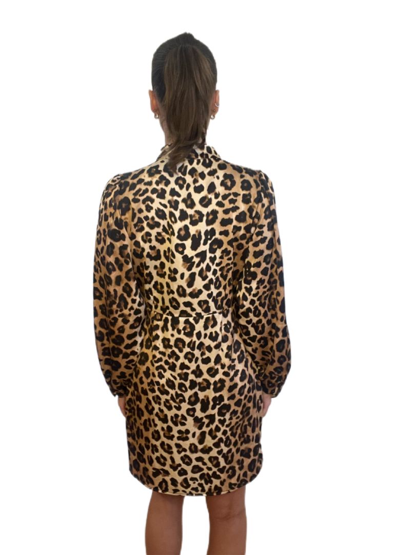 Cras Leopard Print Long Sleeve Button Down Mini Dress. Size: 38