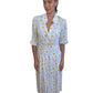Rixo Blue Pattern Blouson-Sleeved Long Button Down Dress. Size: 6