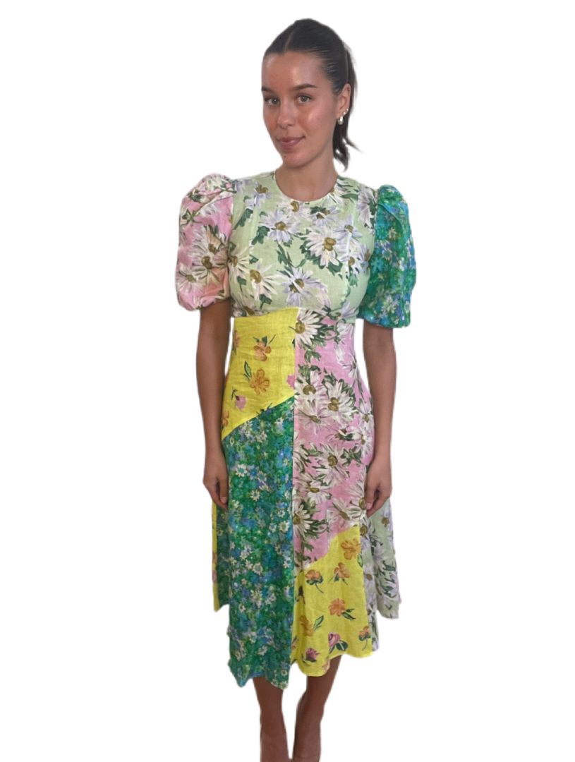 Alemais Multi Kenzie Patchwork Midi Dress. Size: 6