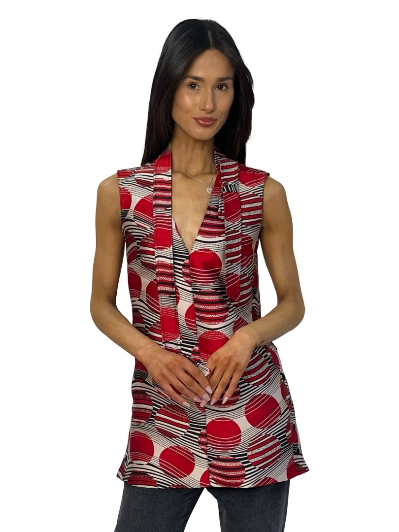 RED Valentino Red / Neutral / Black Geometric Sphere Pattern Sleeveless Top. Size: 36