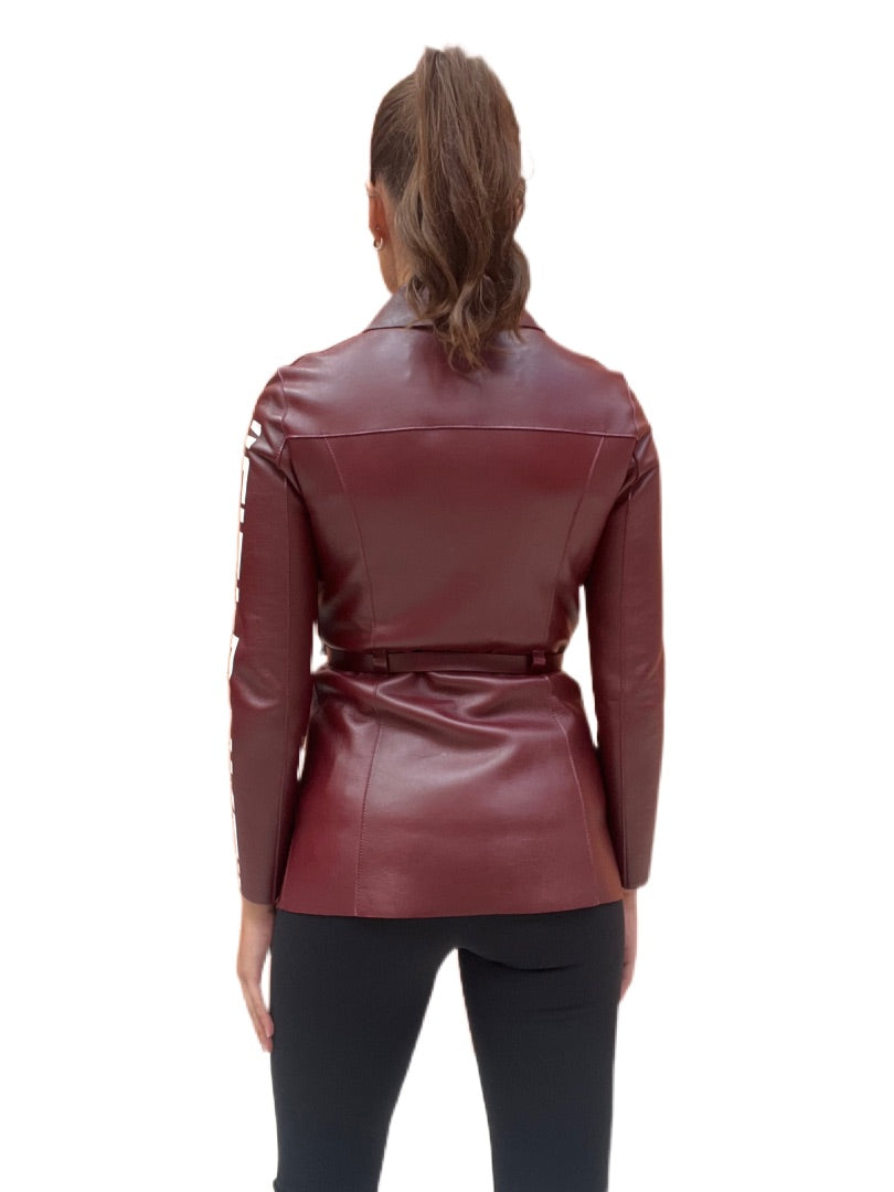 Off-White Burgundy Leather Jacket. Size:36