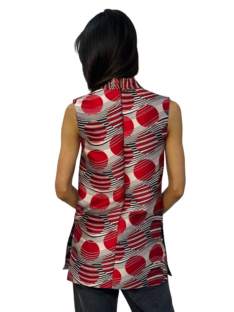 RED Valentino Red / Neutral / Black Geometric Sphere Pattern Sleeveless Top. Size: 36