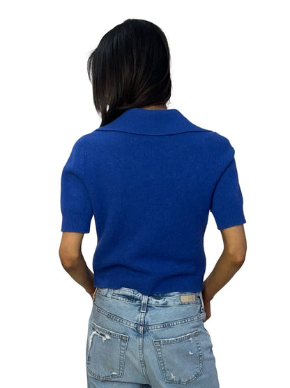 Scanlan Theodore Blue Cashmere Polo Top W Gold Buttons. Size: M