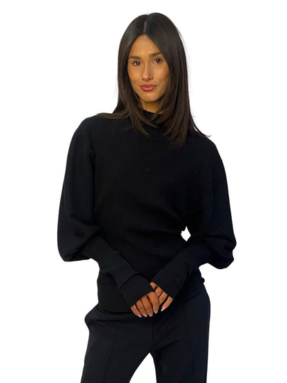 Bassike Black Ribbed Balloon Sleeve Top W Thumbholes. Size: XS