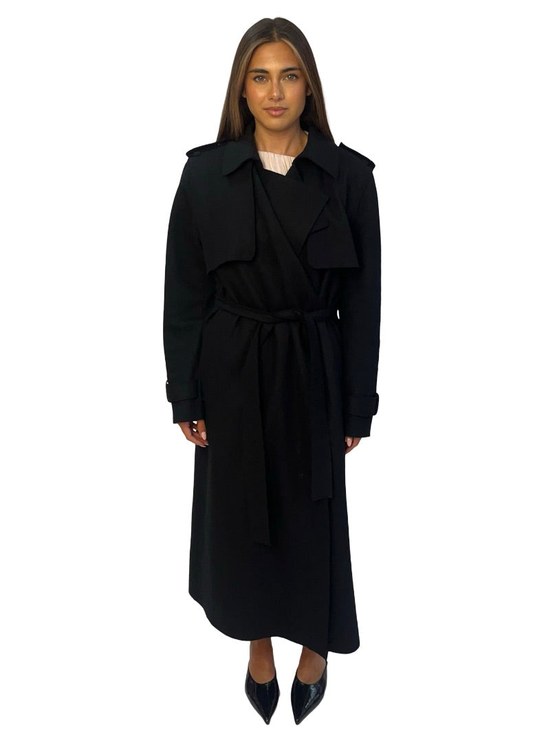 Saba Black Wool Longline 'Karla' Trench Coat. Size: 14