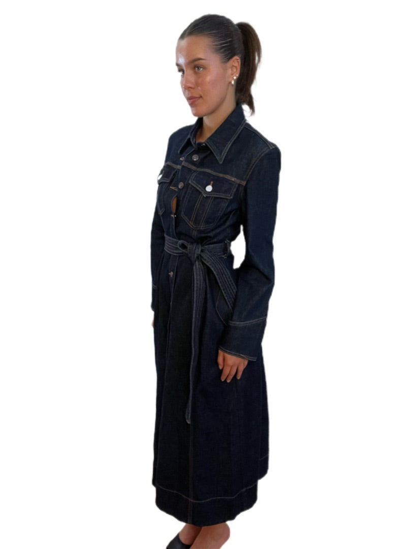 Saba Blue/Black Maxi Denim Shirt Dress. Size: 10