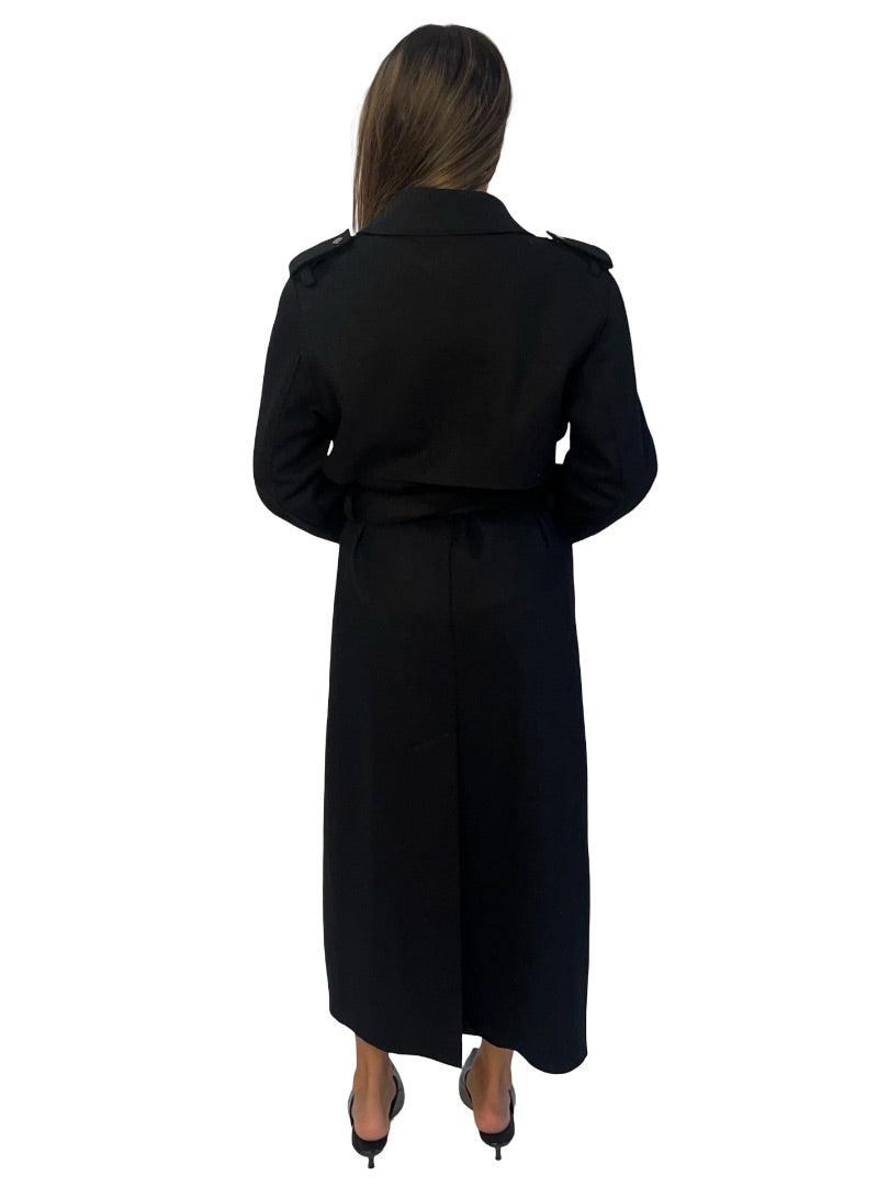 Saba Black Wool Longline 'Karla' Trench Coat. Size: 14