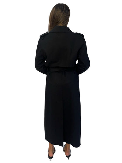 Saba Black Wool Longline 'Karla' Trench Coat. Size: 14
