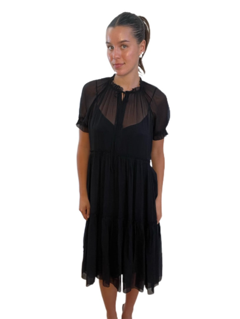 Lee Mathews Black Long Flowy Sheer Dress. Size 0