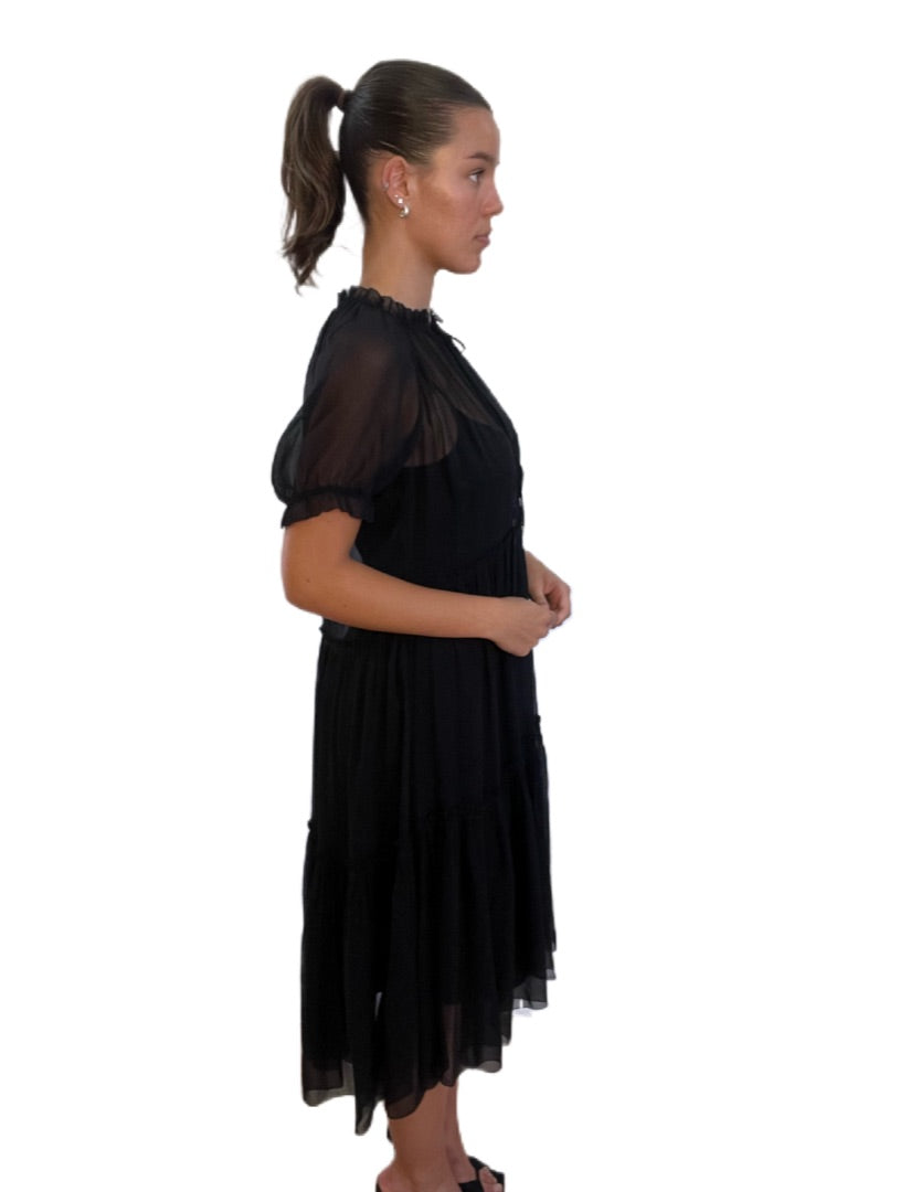Lee Mathews Black Long Flowy Sheer Dress. Size: 0