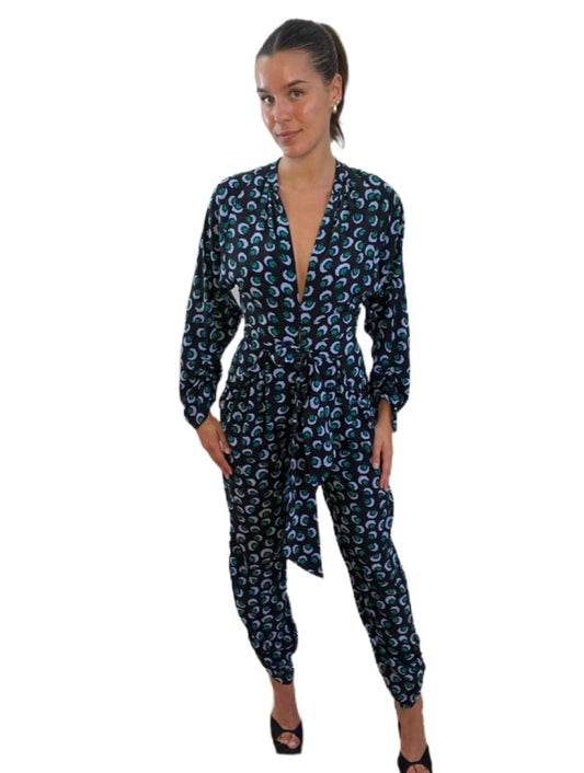 Stella McCartney Long Sleeve V-Neck Print Jumpsuit. Size: 38