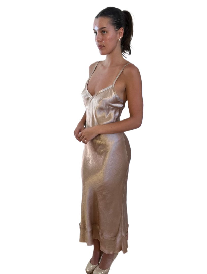 Lee Mathews Light Gold Long Slip Dress. Size: 0