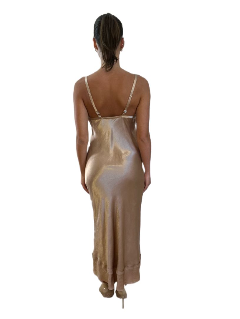 Lee Mathews Light Gold Long Slip Dress. Size: 0