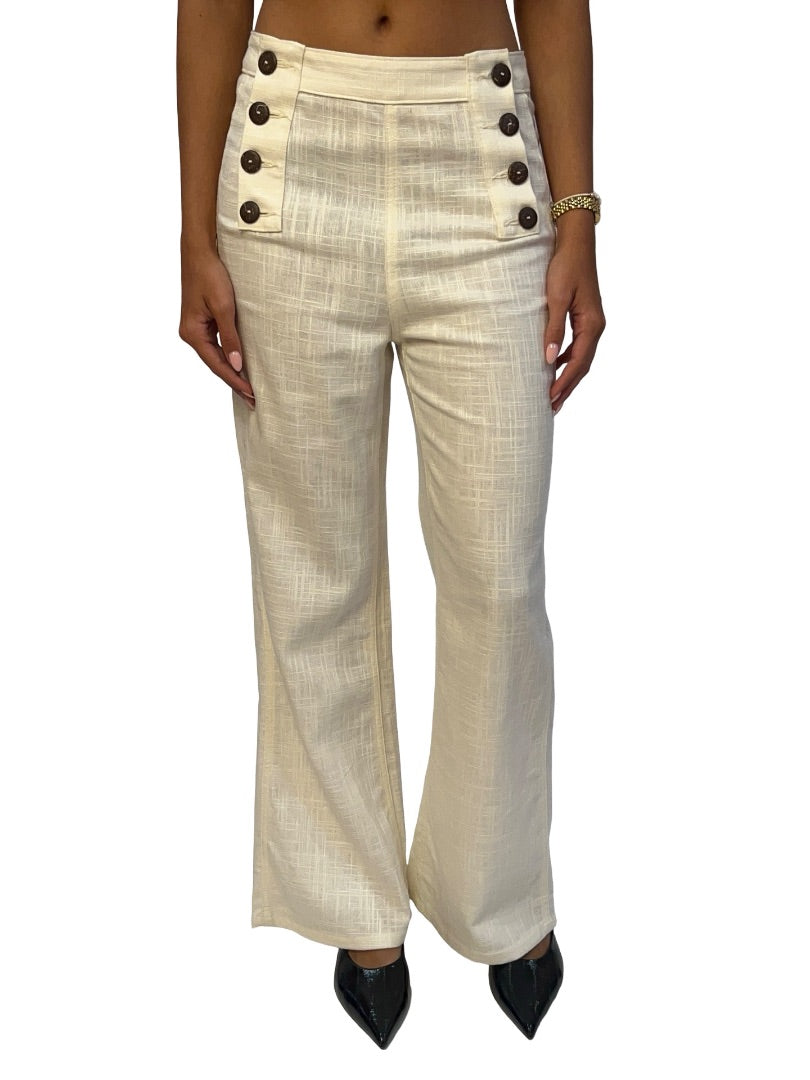 Staud Cream Linen Blend Front Button Pants. Size: 6