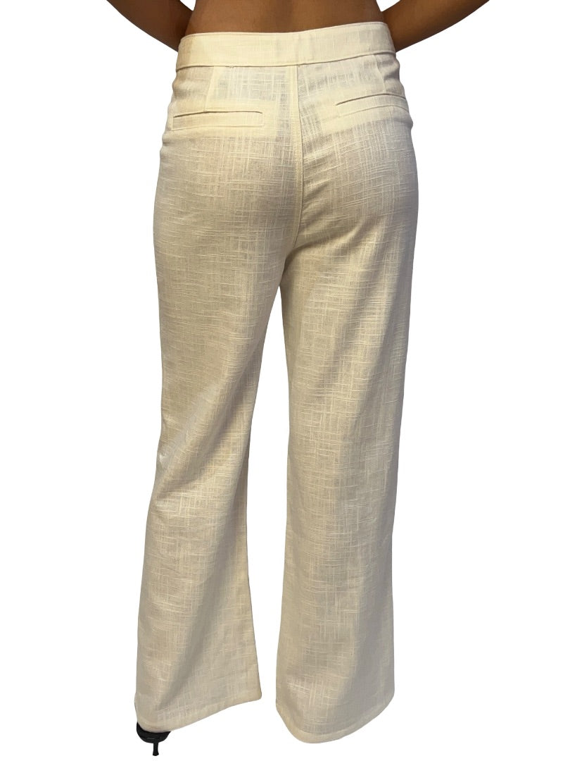 Staud Cream Linen Blend Front Button Pants. Size: 6