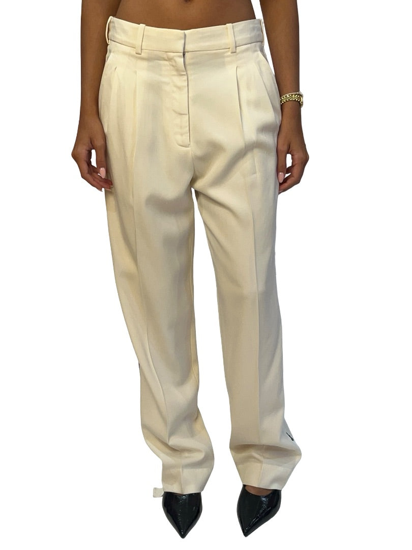 We Are The Weather Stella McCartney Cream 'Be Leaving, Believing, Be Living' Pleated Trouser. Size: 40