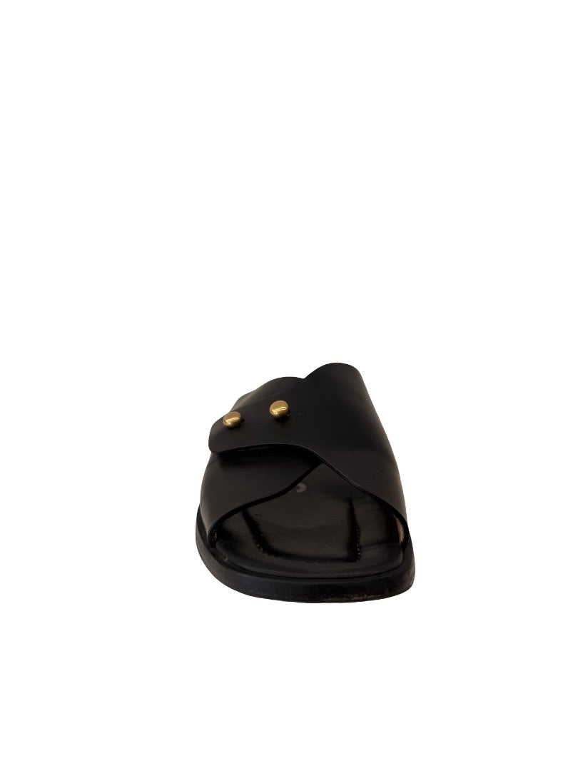 Acne Studios Black Double Stud Slides. Size: 39