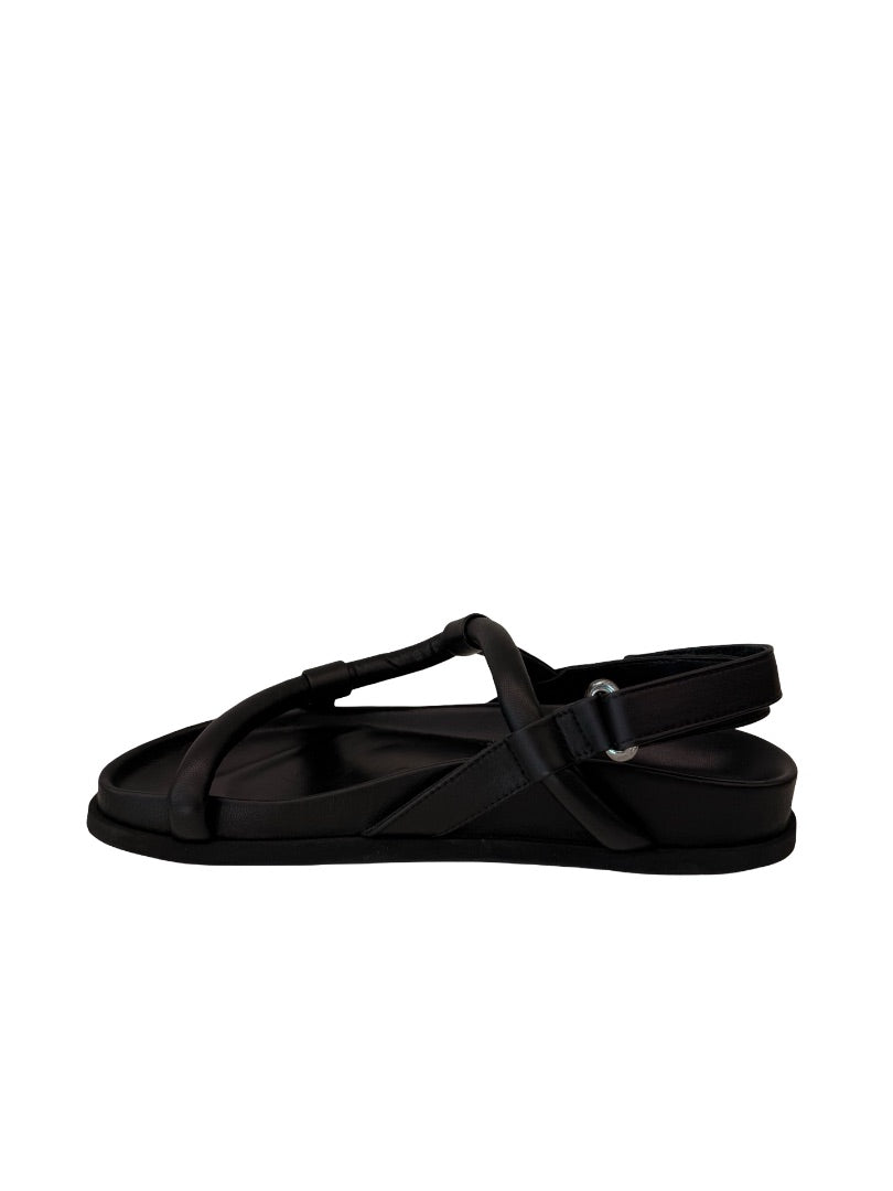 Bassike Black Leather Strappy Sandal. Size: 38