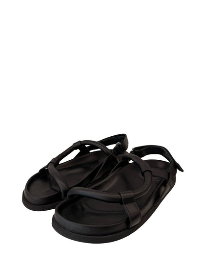 Bassike Black Leather Strappy Sandal. Size: 38