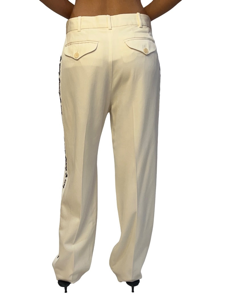 We Are The Weather Stella McCartney Cream 'Be Leaving, Believing, Be Living' Pleated Trouser. Size: 40