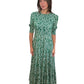 Rixo Green & White Maxi Leaf Print Round Neck Dress. Size: S