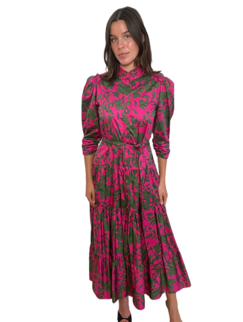 Husk Maxi High Neck Leaf Print Dress. Size: 8