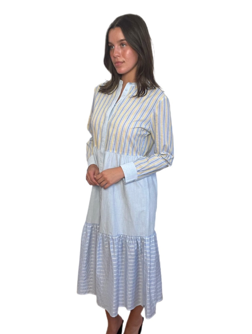 Coster Baby Blue & Lemon Maxi Long Sleeved Dress. Size: 36