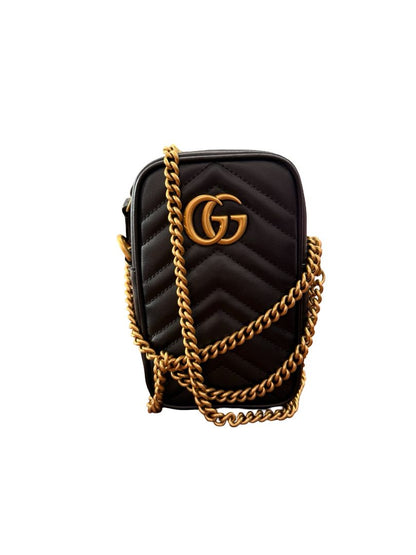 Gucci Black 'GG Marmont Matelasse' Mini Crossbody Bag.