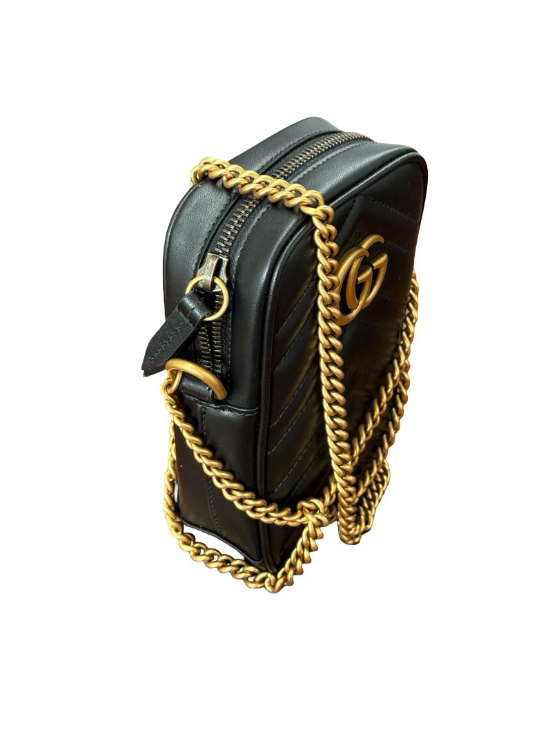 Gucci Black 'GG Marmont Matelasse' Mini Crossbody Bag.