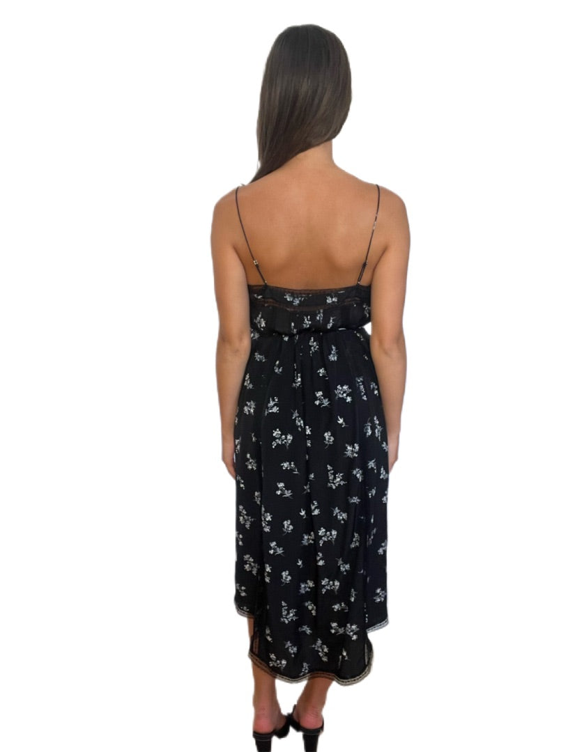 Zimmermann Black Long Thin Strap Floral Dress. Size: 1